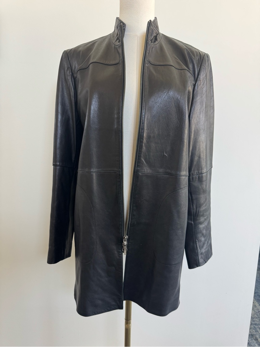Classiques Entier Vintage Y2K Black Leather Zip-Front Coat Timeless Classic Edgy